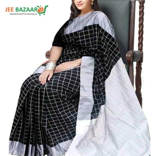 Women Fashionable Black & White Dhupiyan Check Saree